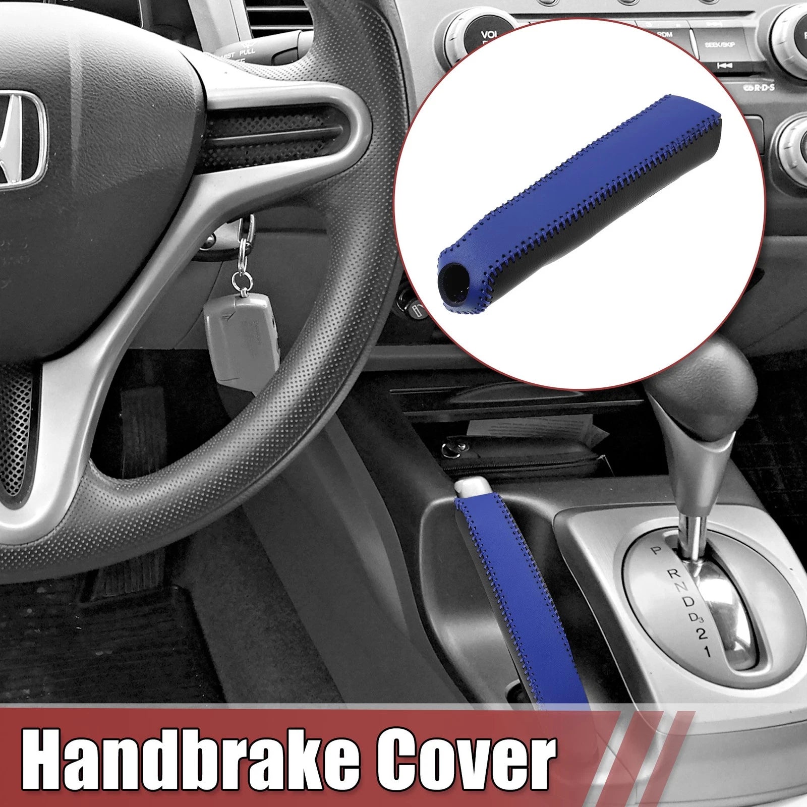Faux Leather Handbrake Cover Trim for Honda Civic (2006–2011) Black Blue