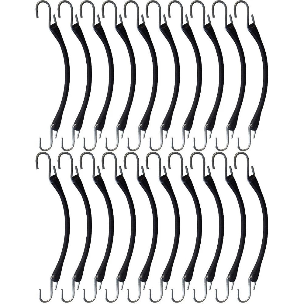 Set of 20 9" Heavy Duty Rubber Tarp Straps & Bungees for Multiple Uses