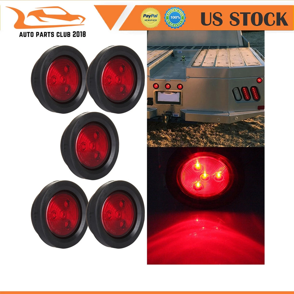 5pcs 2.5" Round 4LED Side Marker Clearance Tail Light Kit for Truck Trailer