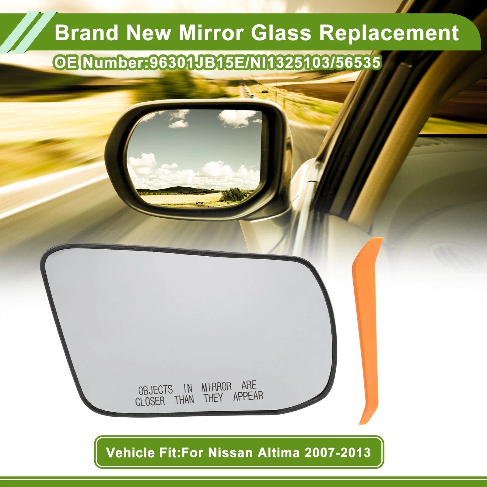 Set of 1 Right Passenger Side Mirror Glass for Nissan Altima (2007–2013) No. 96301JB15E