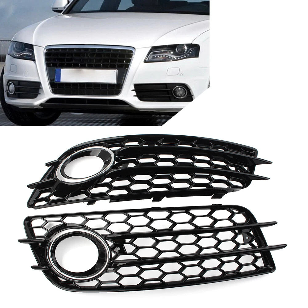 Pair Honeycomb Mesh Fog Light Grille Covers for Audi A4 B8 S4 (2008–2022)