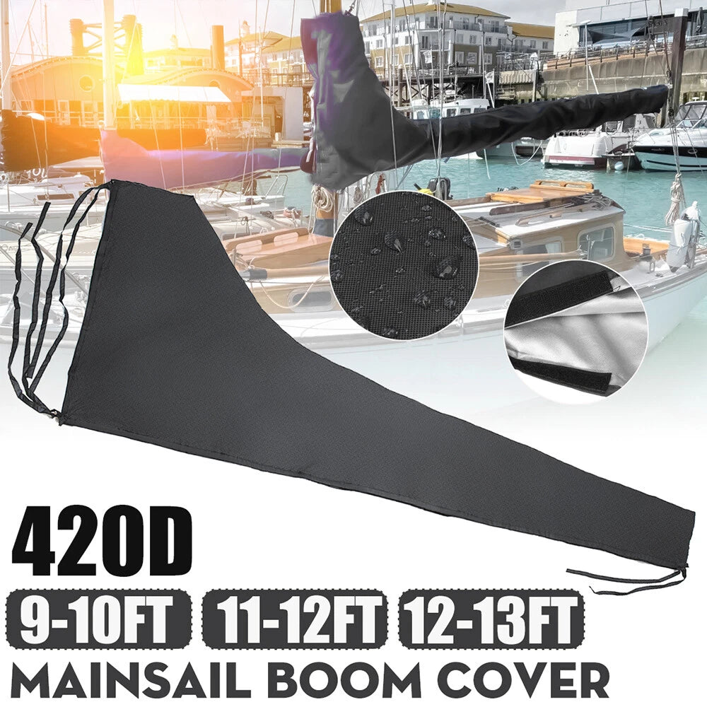Sail Cover for Boat (9-13ft) - Waterproof Black Mainsail Boom Cover