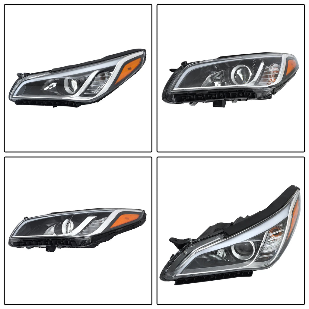 Pair Headlight Assemblies for Hyundai Sonata (2015–2017) Black Halogen