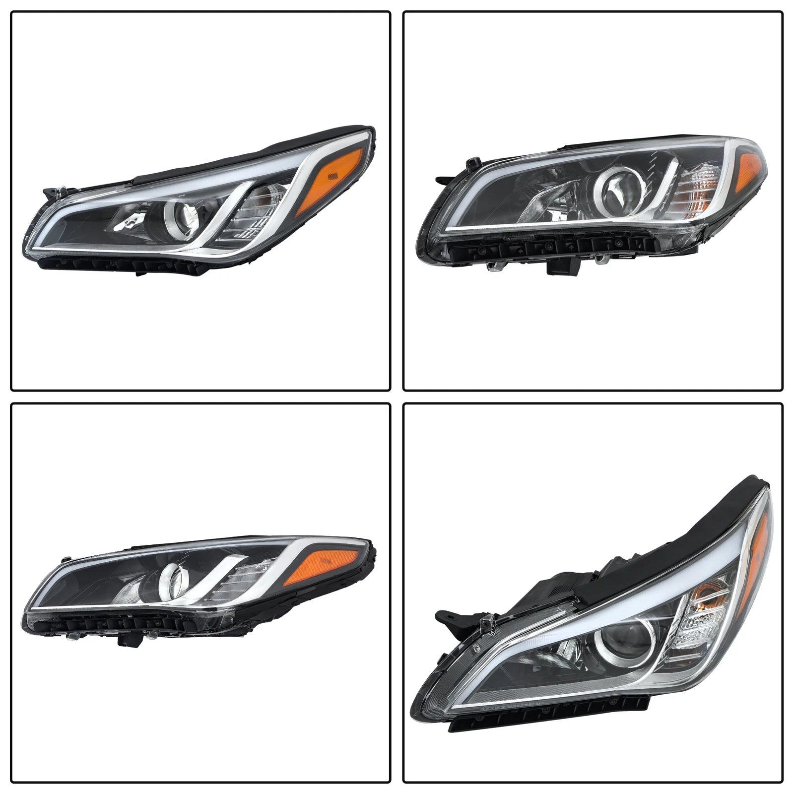 Pair Headlight Assemblies for Hyundai Sonata (2015–2017) Black Halogen