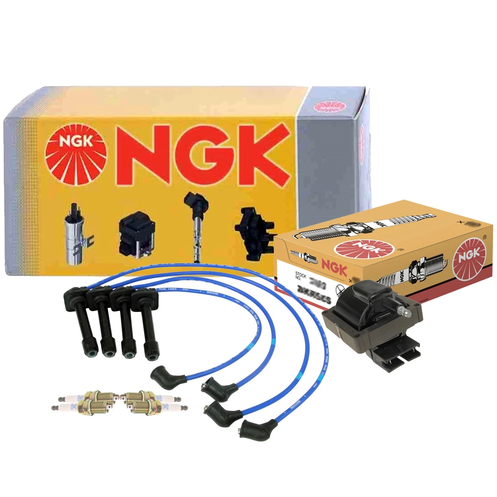 Set of 4 NGK HEI Ignition Coil Wires & Spark Plugs for Ford Probe (1989–1992)