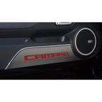 Door Panel Kick Plates w/Red Carbon Fiber 'Camaro' Inlay for 10-15 Chevy Camaro