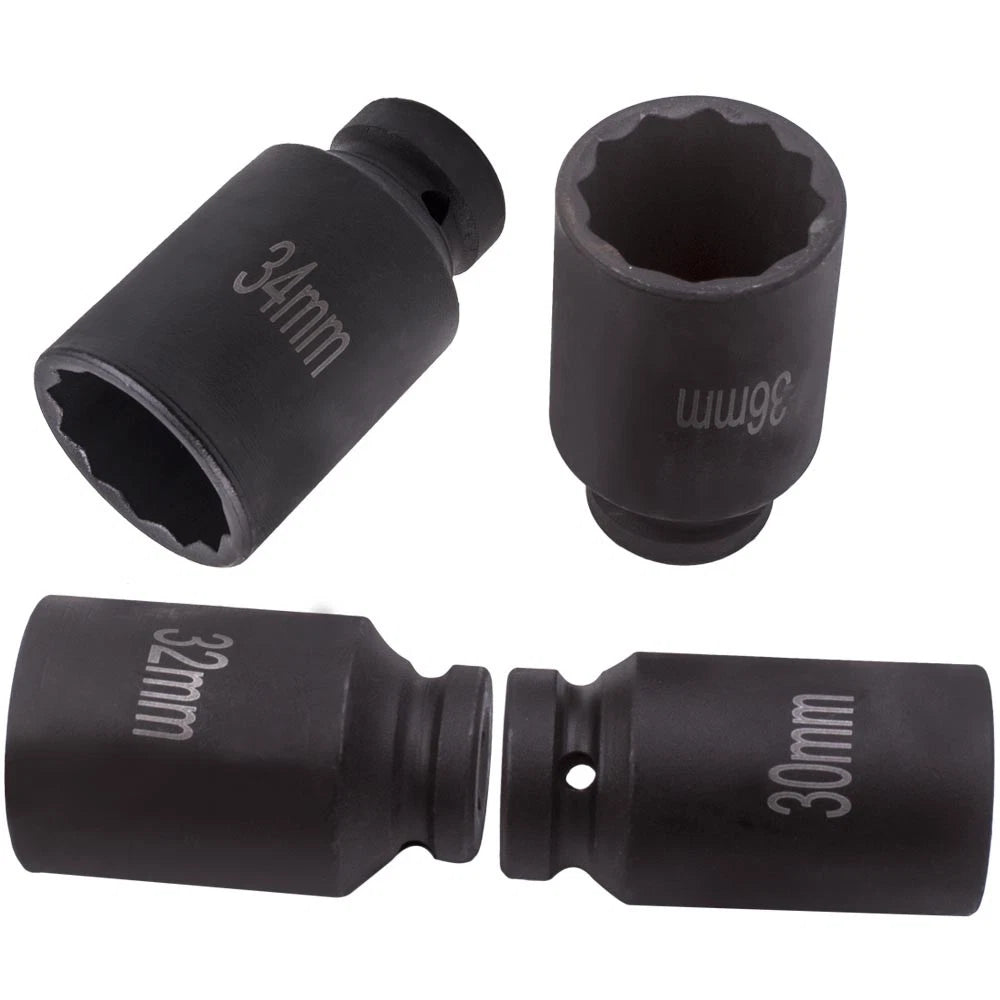 12 Point 1/2" Drive Deep Spindle Axle Nut Socket Kit 90mm Length