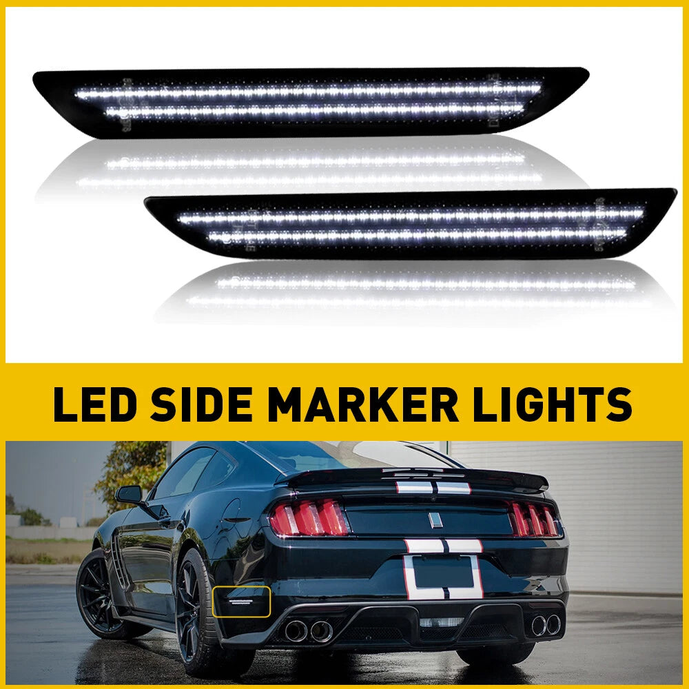 2X White Smoked Rear LED Bumper Side Markers for Ford Mustang (2015–2022)