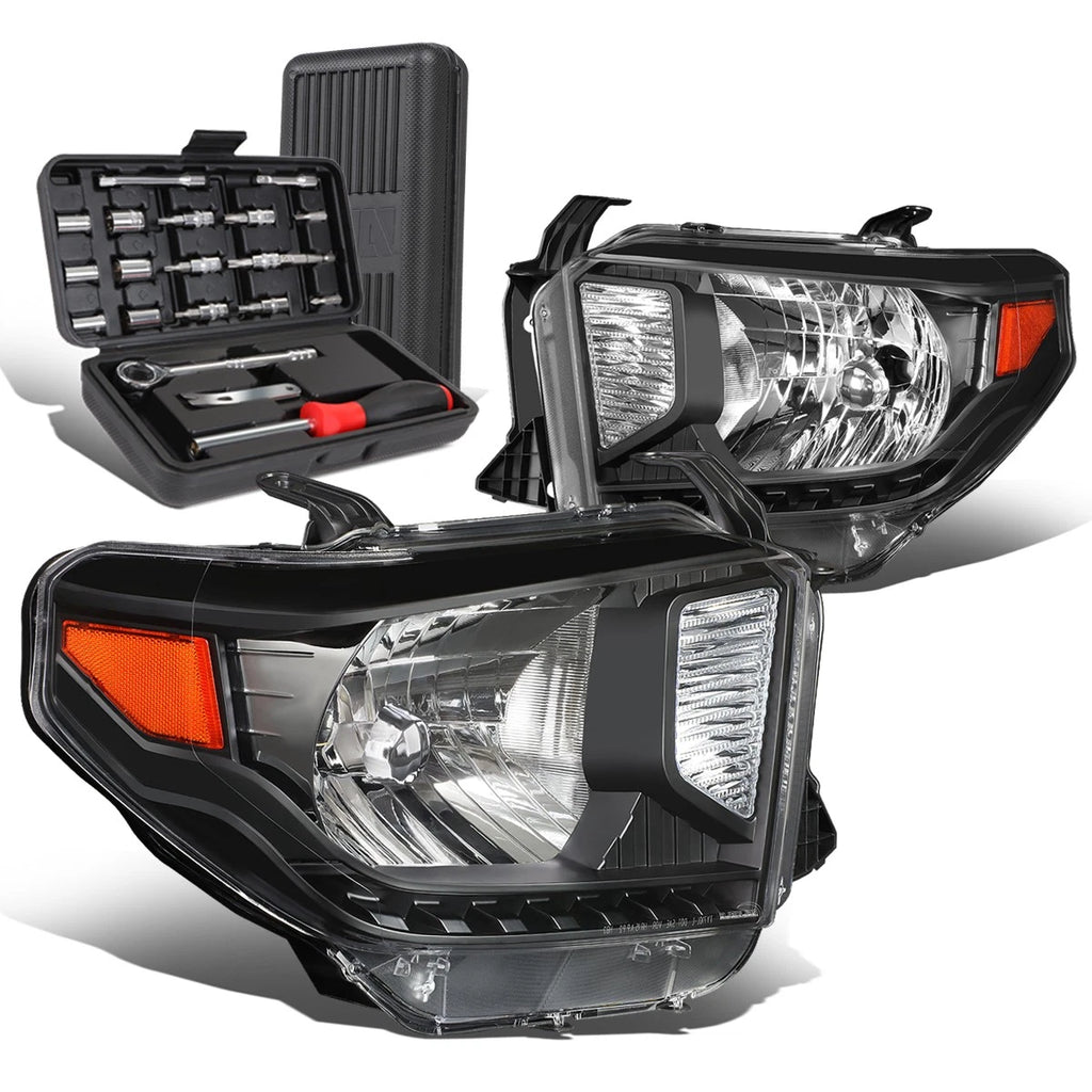 Pair of Black Amber Signal Headlights for Toyota Tundra (2014–2020)