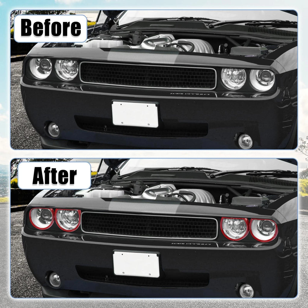 Set of 4 Red Headlight Cover Trim Rings for Dodge Challenger (2015–2021)