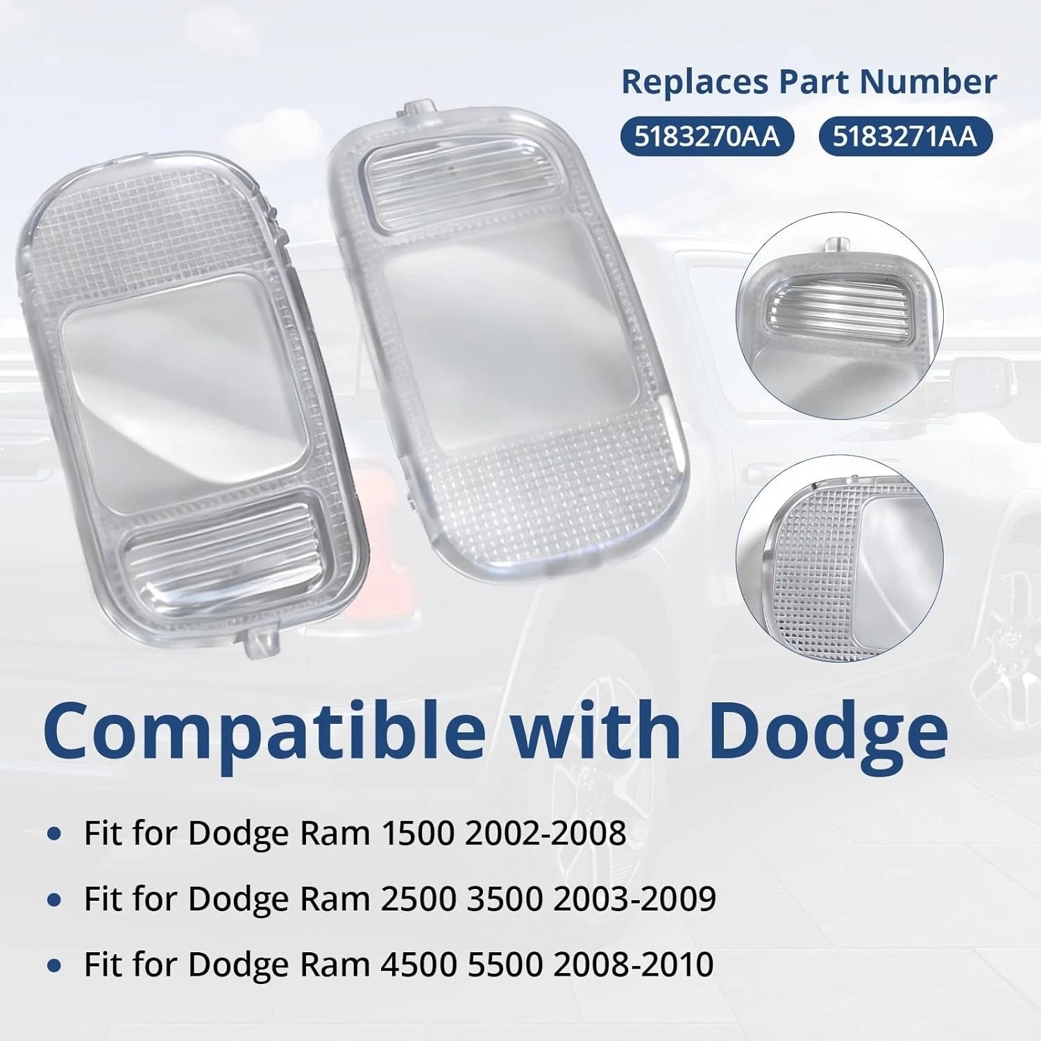 Overhead Console Dome Map Light Cover Lens for Dodge Ram 1500 2500 3500 (2002–2008)
