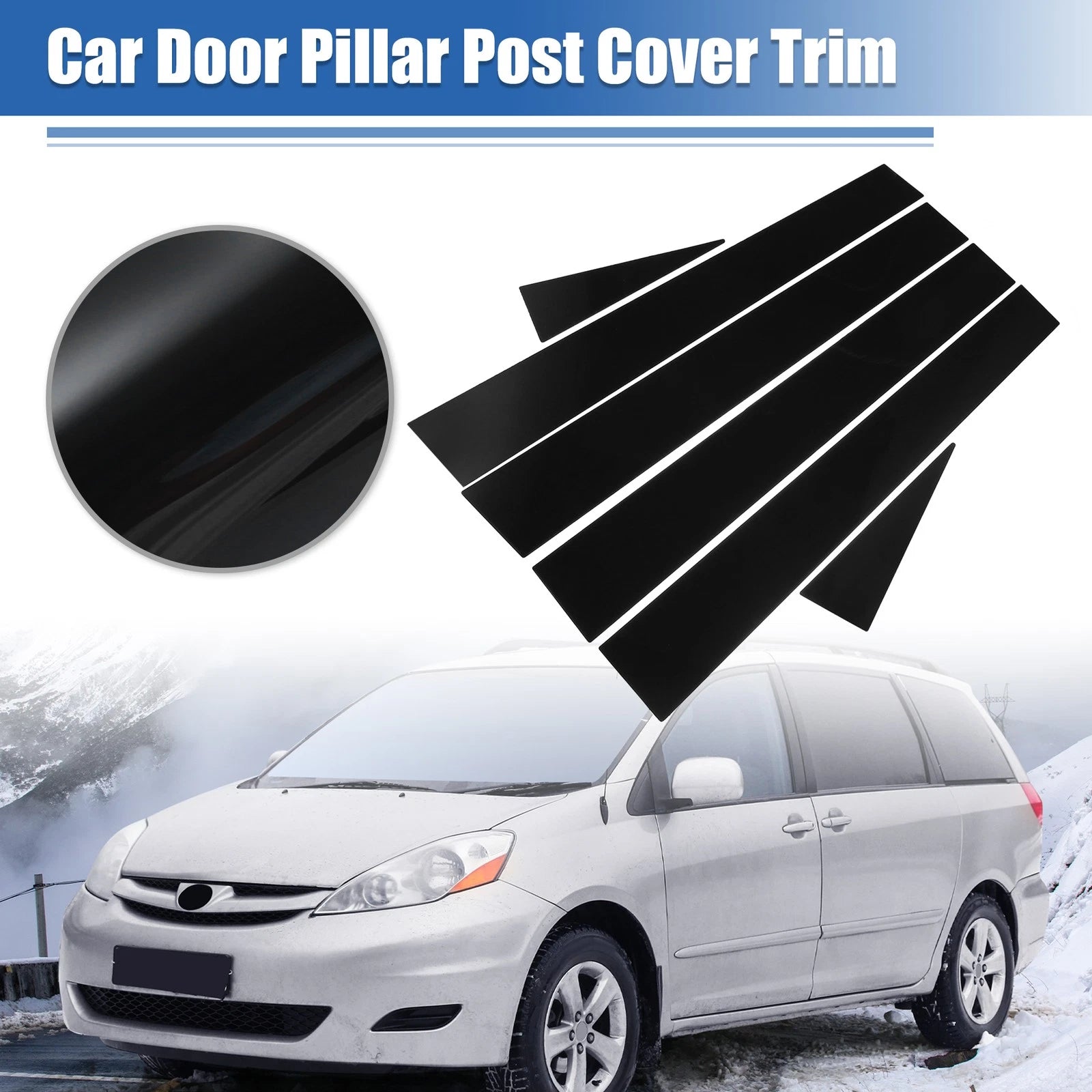 Glossy Black Door Window Pillar Post Covers for Toyota Sienna (2004–2010) 723115420920