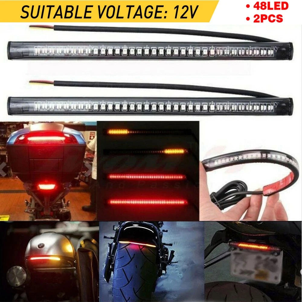 48 LED Amber Turn Signal Integrated Strip Brake Tail Light for Motorcycle