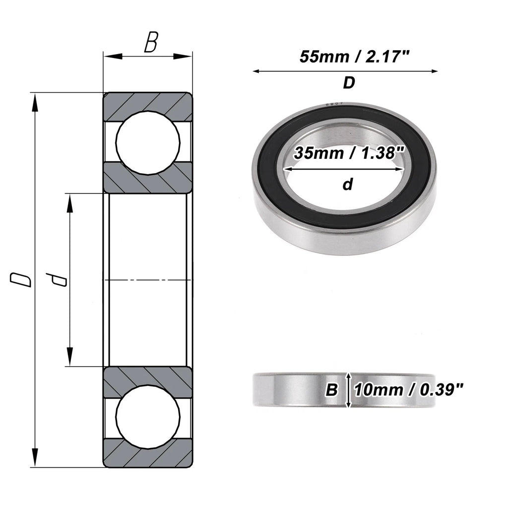 Deep Groove Ball Bearing 6907DDU for Scooter Skateboard Wheel (35x55x10mm)