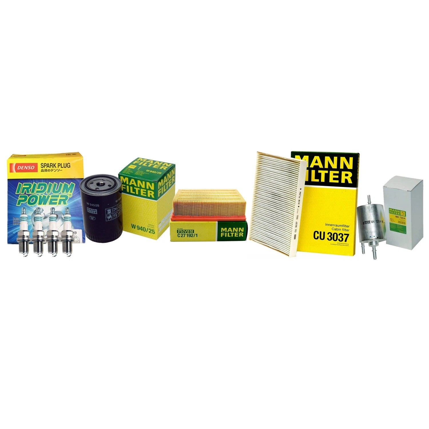 Set of 4 Mann Engine Cabin Air Oil Fuel Filters & Denso Iridium Spark Plugs for (0.044)