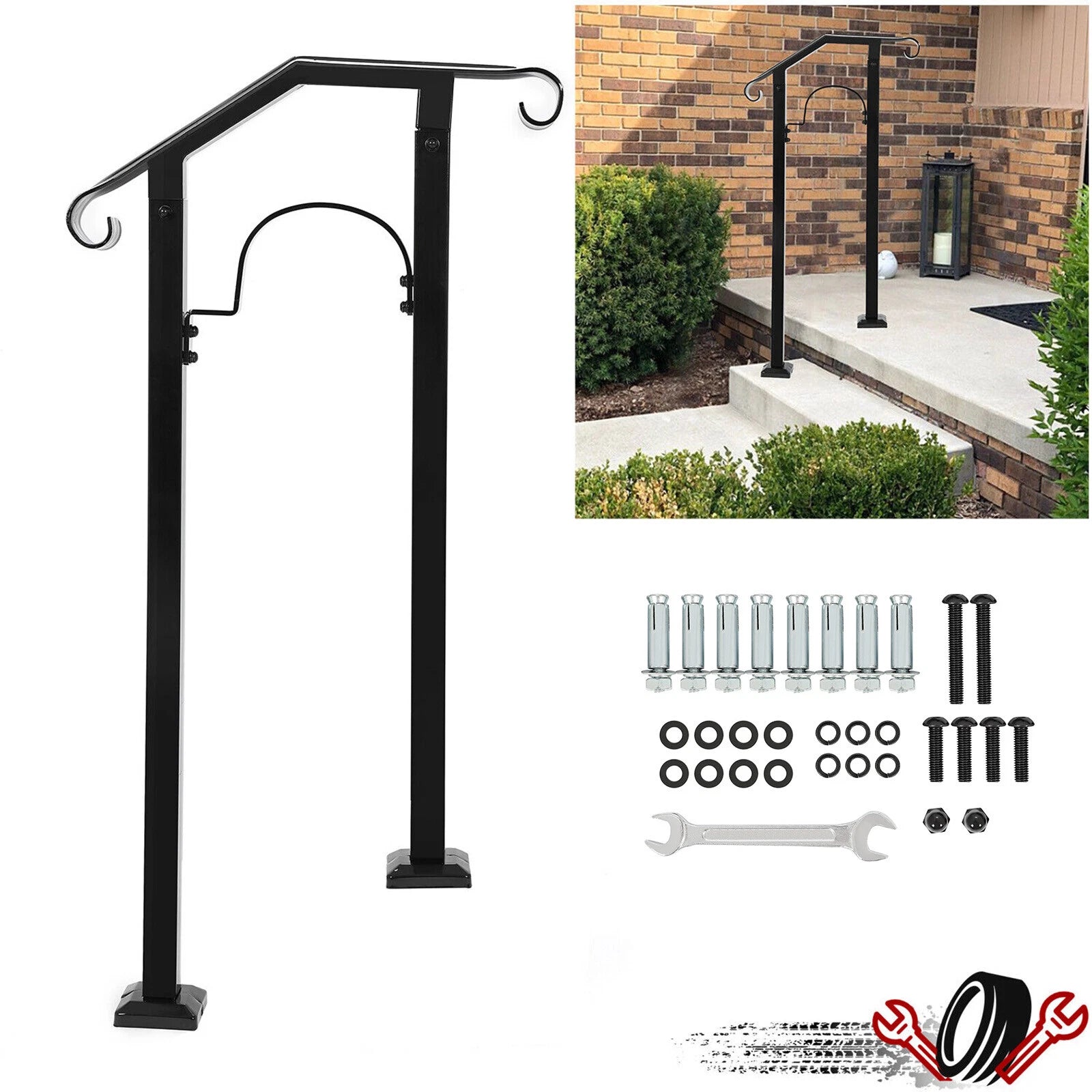 Adjustable Steel Step Handrail for Outdoor Stairs (1-2 Steps)