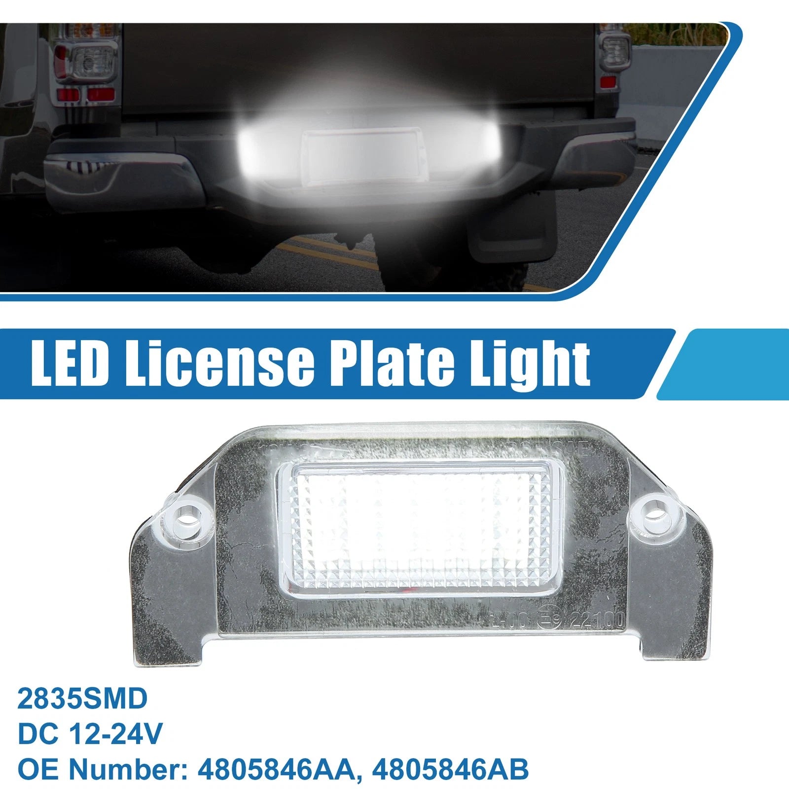 White LED License Plate Light Assembly for Dodge Dart (2013–2016) 4805846AA 2835SMD