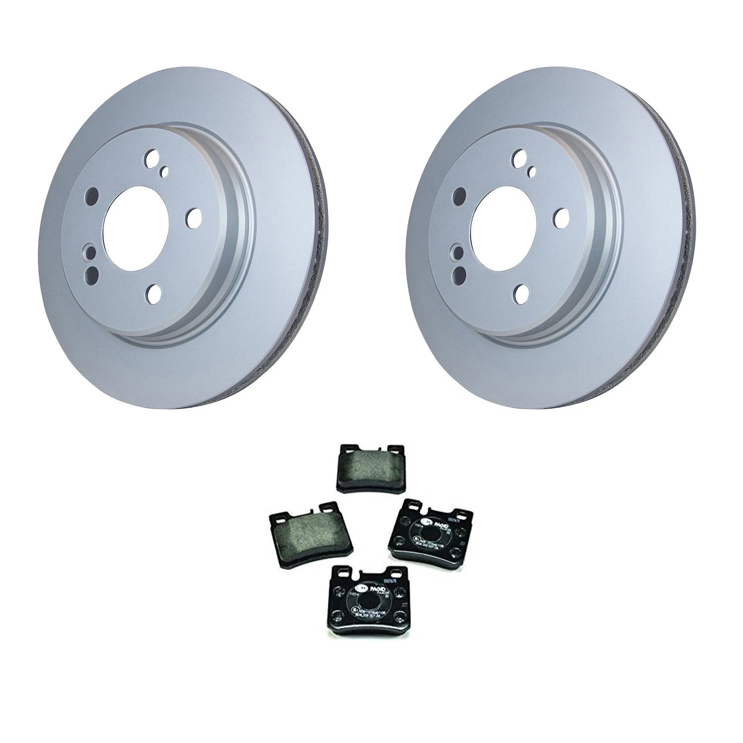 Hella Rear Rotors & Low-Met Disc Brake Pad Kit for Mercedes W202 C36 W124 400E E420 (1993–1997)