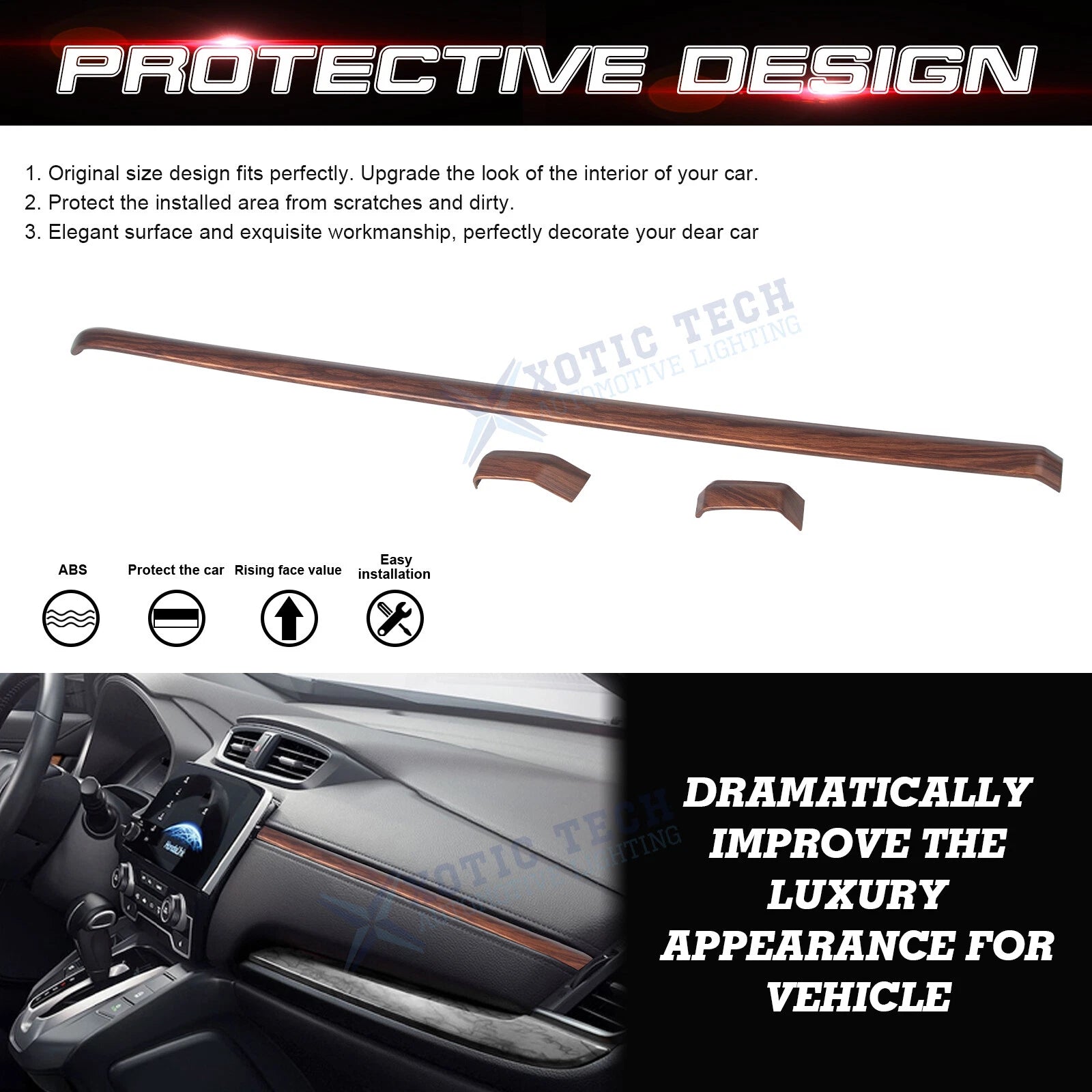 Peach Wood Grain Dashboard Panel Upper Stripe Cover for Honda CR-V (2017-2022)