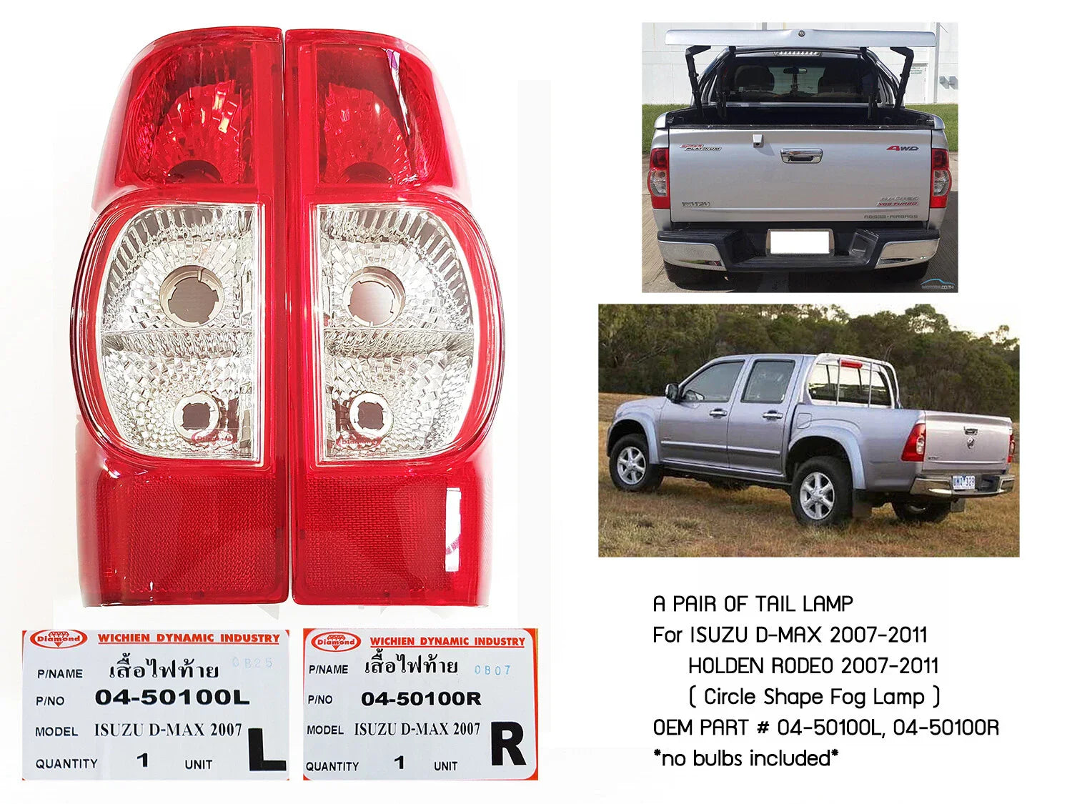 Pair of RED/CLEAR Tail Light Lamps for Holden Rodeo Colorado D-Max (2007-2011)