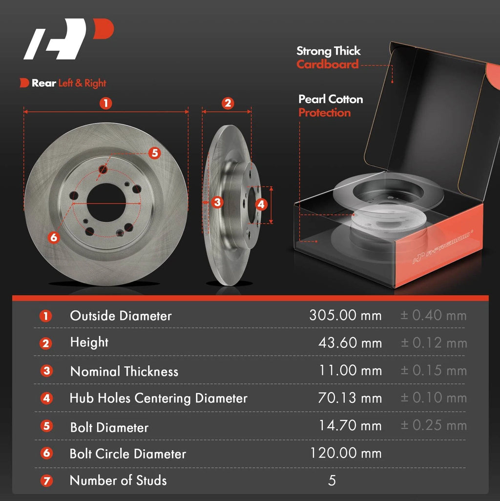 Rear Disc Brake Rotors & Ceramic Pads for Honda Civic (2017–2020)