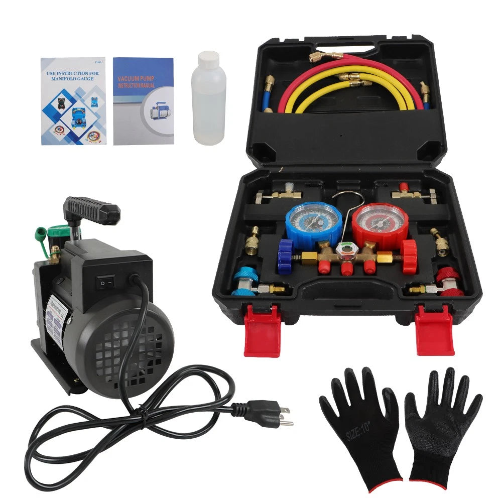 Air Vacuum Pump Manifold Gauge Set for HVAC AC Refrigerant (1/3HP)