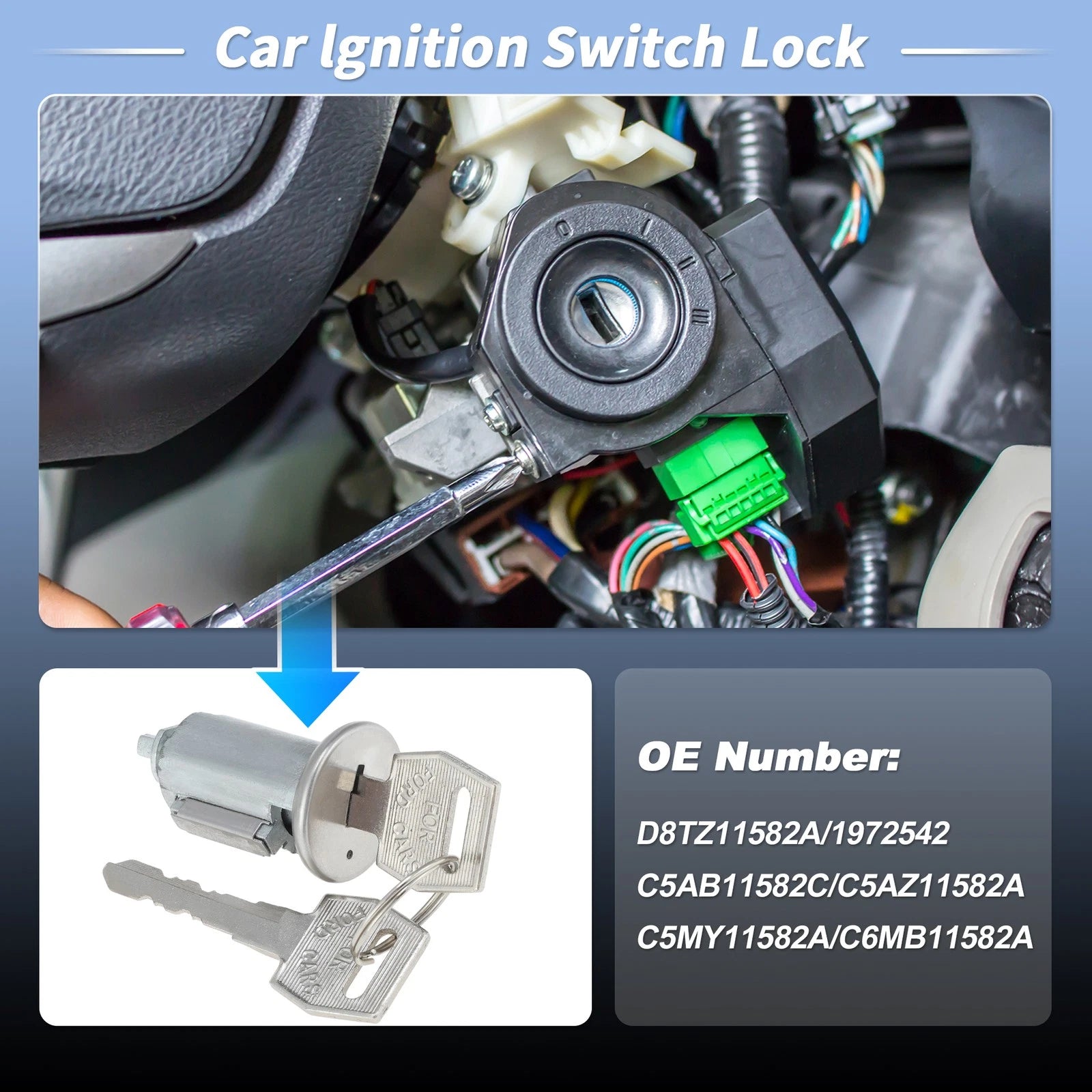 Ignition Lock Cylinder for Ford Bronco (1966–1979) D8TZ11582A/1972542, 2 Keys