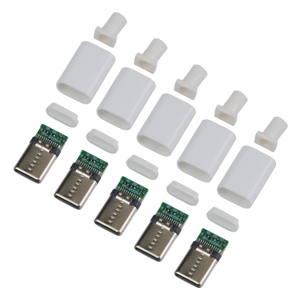 5X USB C Male Connector for PCB Board - Black/White Shell
