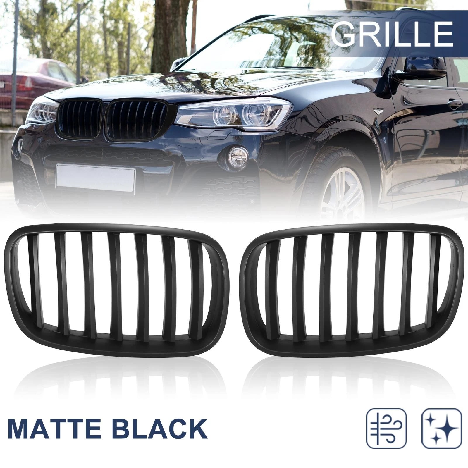Pair Matte Black Kidney Grilles for BMW X5 X6 E70 E71 (2007–2013)