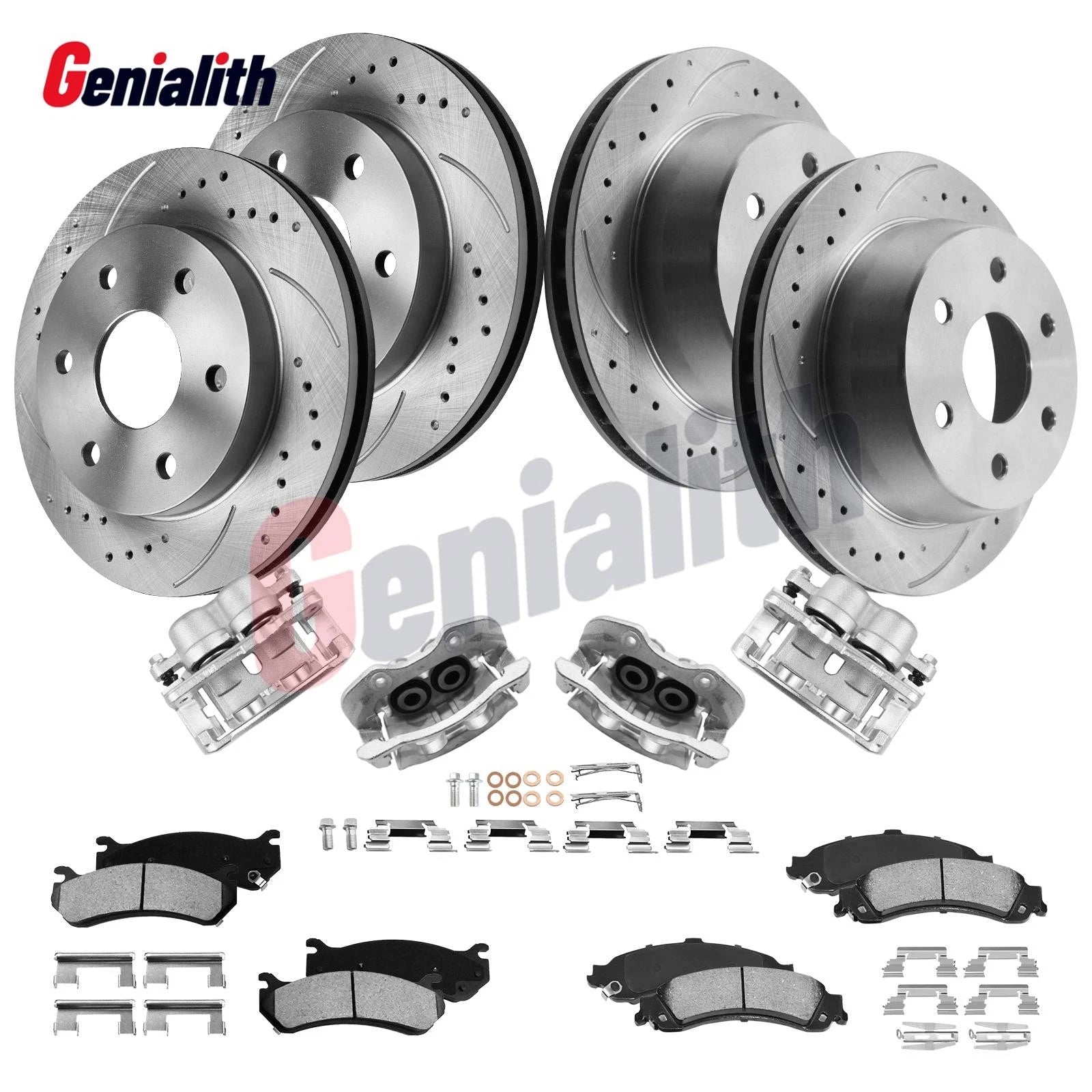 Front Rear Disc Rotors Calipers Brake Pads for Silverado Sierra 1500 (2007–2014)