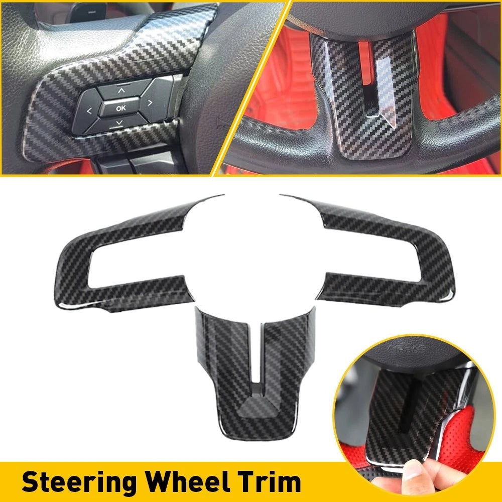 Steering Wheel Trim Cover for Ford Mustang (2015–2023) Carbon Fiber