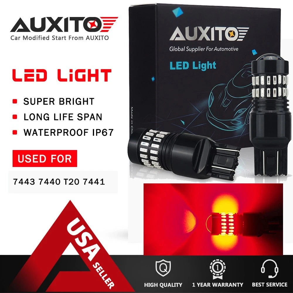 Pair LED Strobe Brake Tail Stop Light Bulbs 7443 7440 for