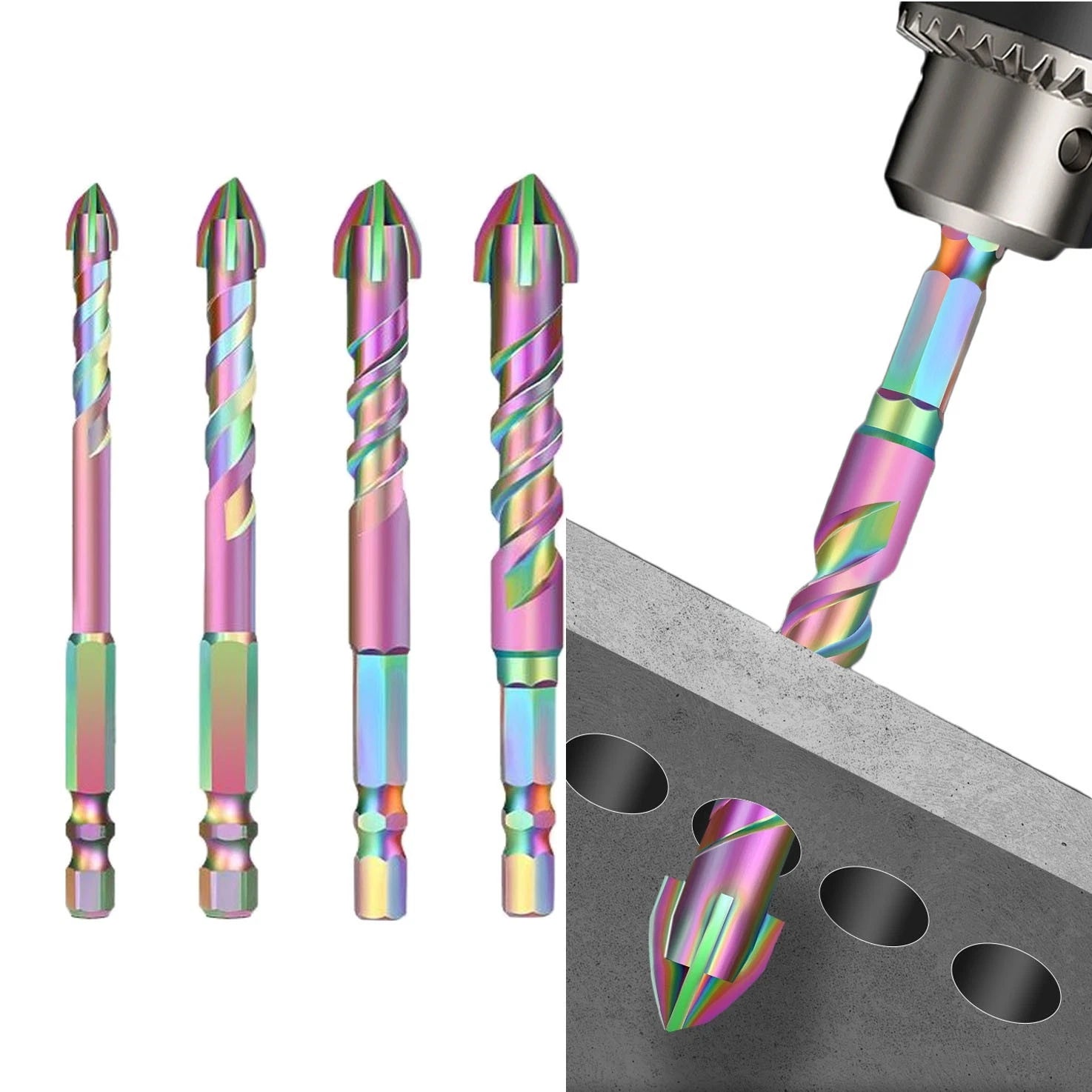 Carbide Drill Bits Set of 5 for Glass Wood Metal Tiles (95mm Length)