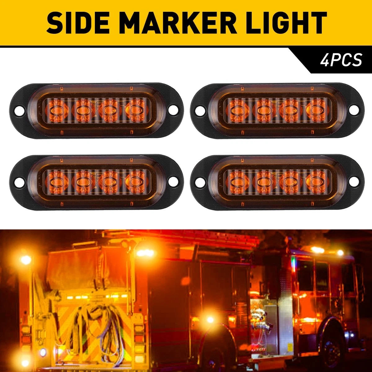 Set of 4 Amber 4LED Side Marker Lights for RV Truck Trailer (US)
