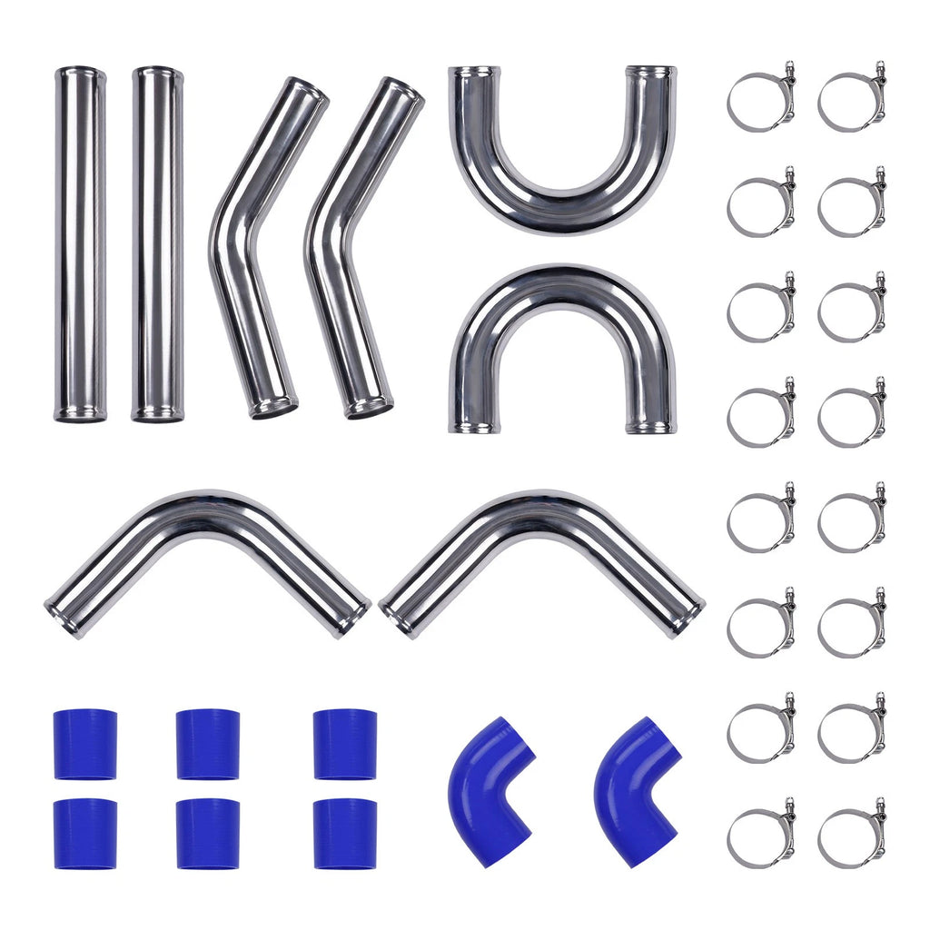 2.5" Polished Aluminum Intercooler Pipe Kit + Hose + Clamp Universal