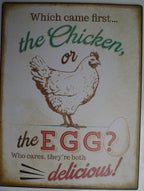 Iron Tin Metal Sign Chicken or Egg Decor Wall Art for Home Kitchen