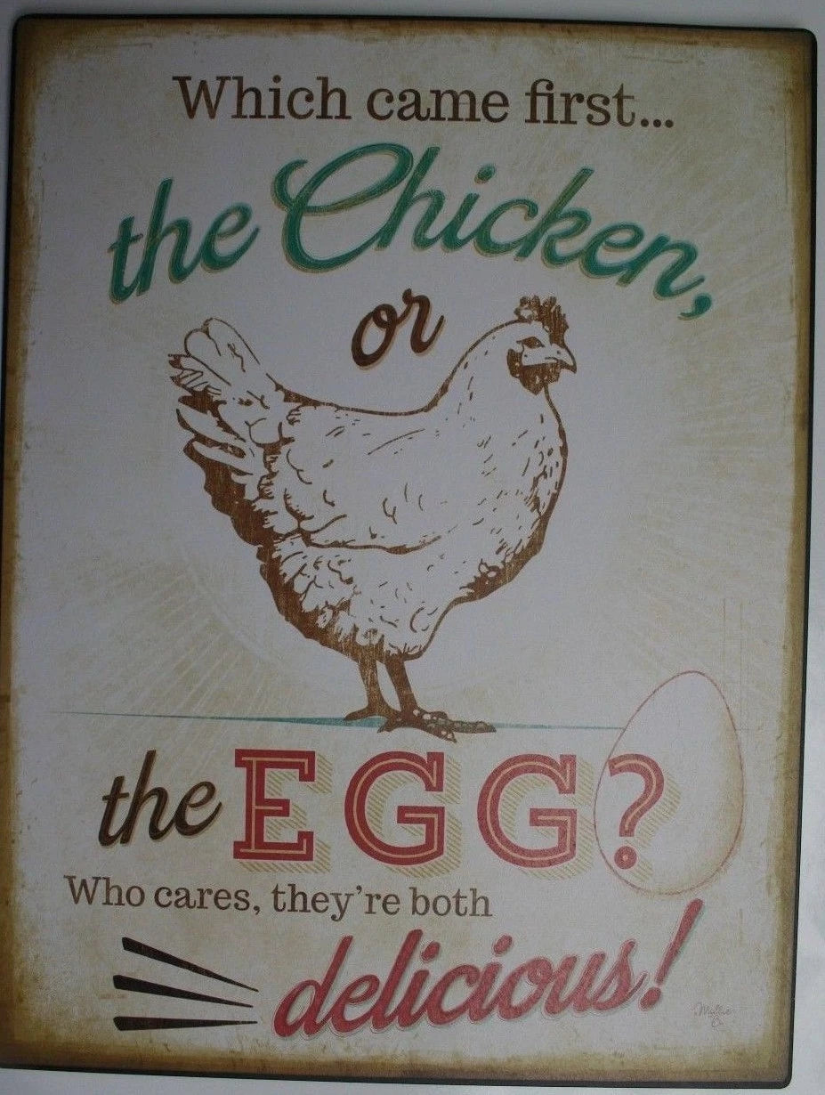 Iron Tin Metal Sign Chicken or Egg Decor Wall Art for Home Kitchen