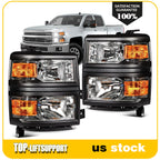 Pair Headlights for Chevy Silverado 1500 (2014–2015) Black Amber Reflector