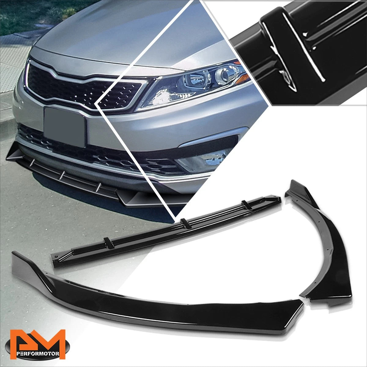 STP-Style Gloss Black Front Bumper Body Kit Lower Spoiler Lip for Optima (2011–2013)