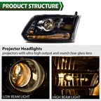 Clear Black Projector Headlights with LED DRL for Ram 1500 2500 3500 (2009–2018)