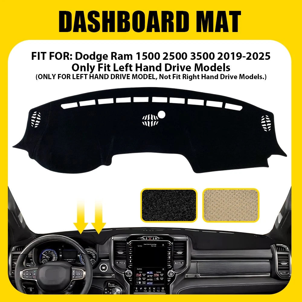 Anti-Slip Dashboard Mat Sunshade Protector for Dodge Ram 1500 2500 3500 (2019–2025)