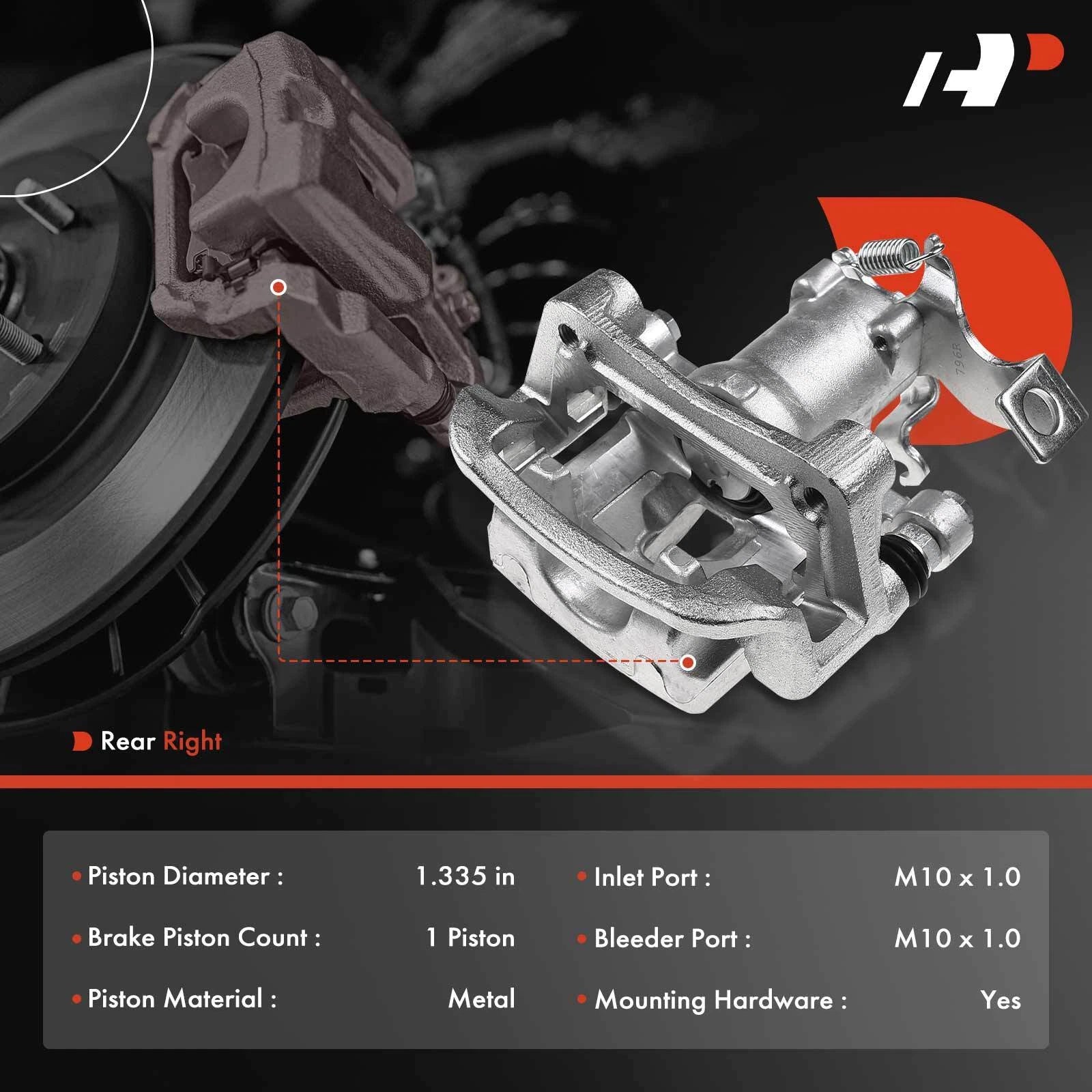 Rear Passenger Disc Brake Caliper with Bracket for Kia Soul (2014–2019)