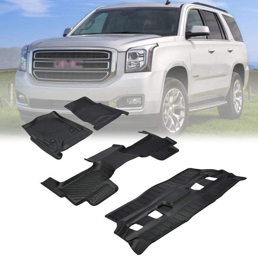 Set of 2 Front + Rear Floor Mats Liners for Chevy Tahoe / GMC Yukon (2015–2020) TPE Black