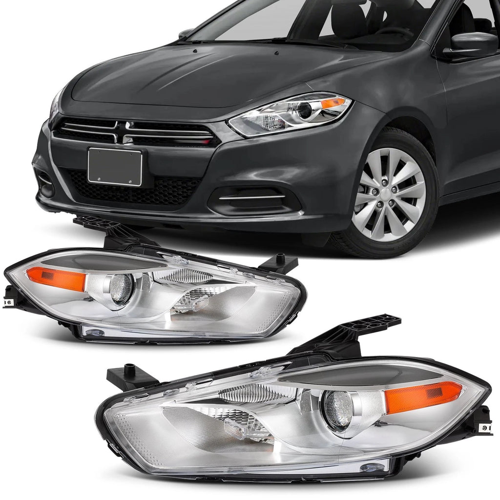 Headlight Assembly Pair for Dodge Dart (2013–2016) 1.4L 2.0L 2.4L Black Amber