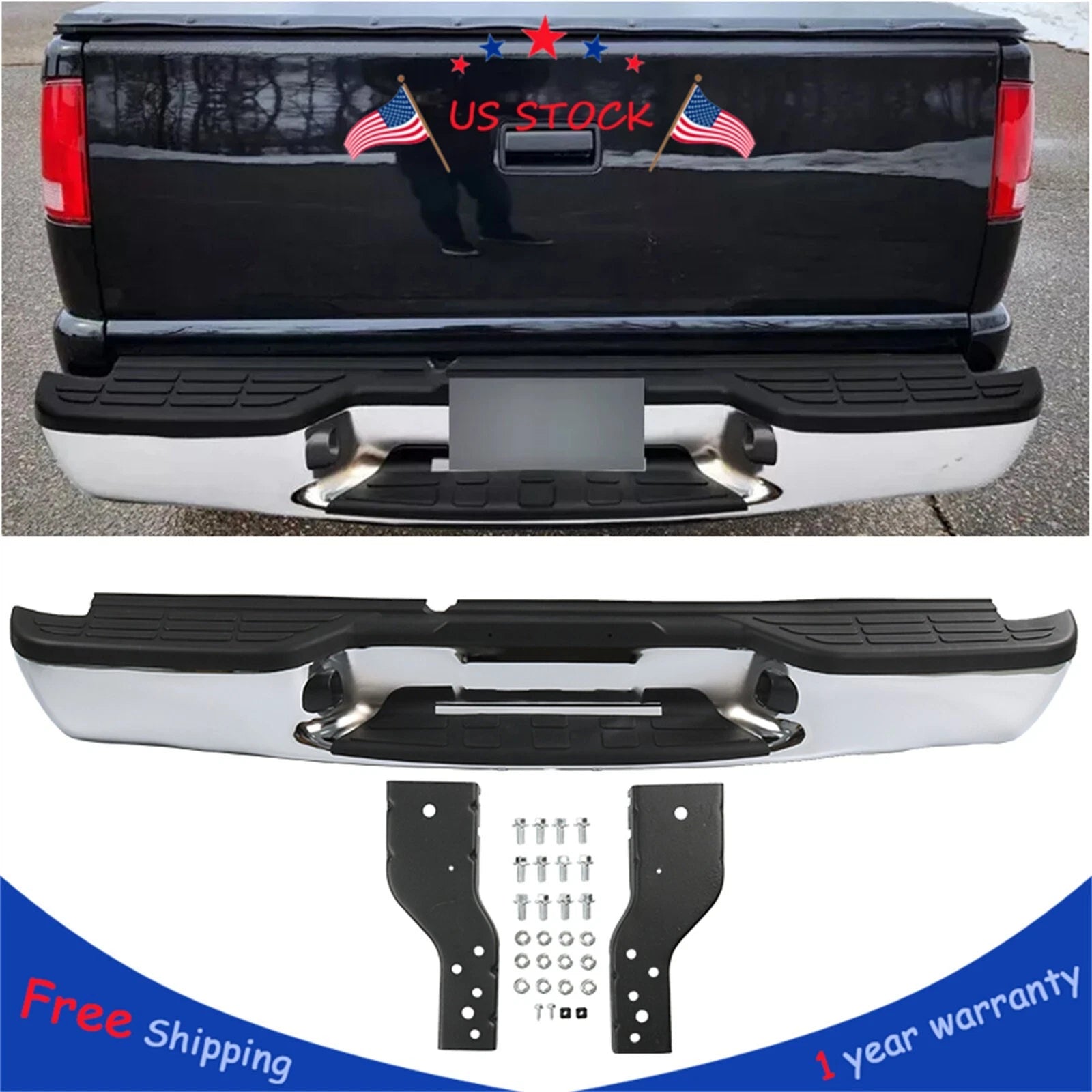 Chrome Rear Step Bumper for Chevy S10 GMC Sonoma (1998–2004)