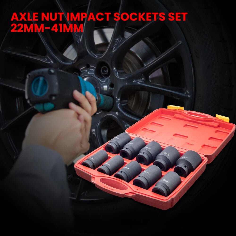 Set of 10 Deep Impact Sockets for Metric Vehicles (22mm-41mm)