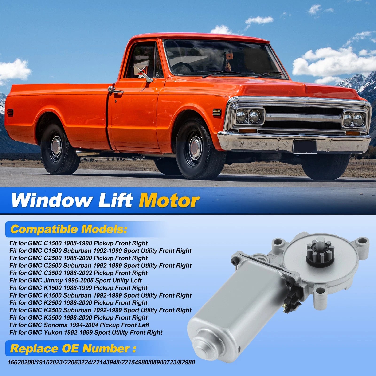 Power Window Lift Motor 16628208 for Chevrolet GMC C1500 C2500 K1500 K2500 (1990–1999)