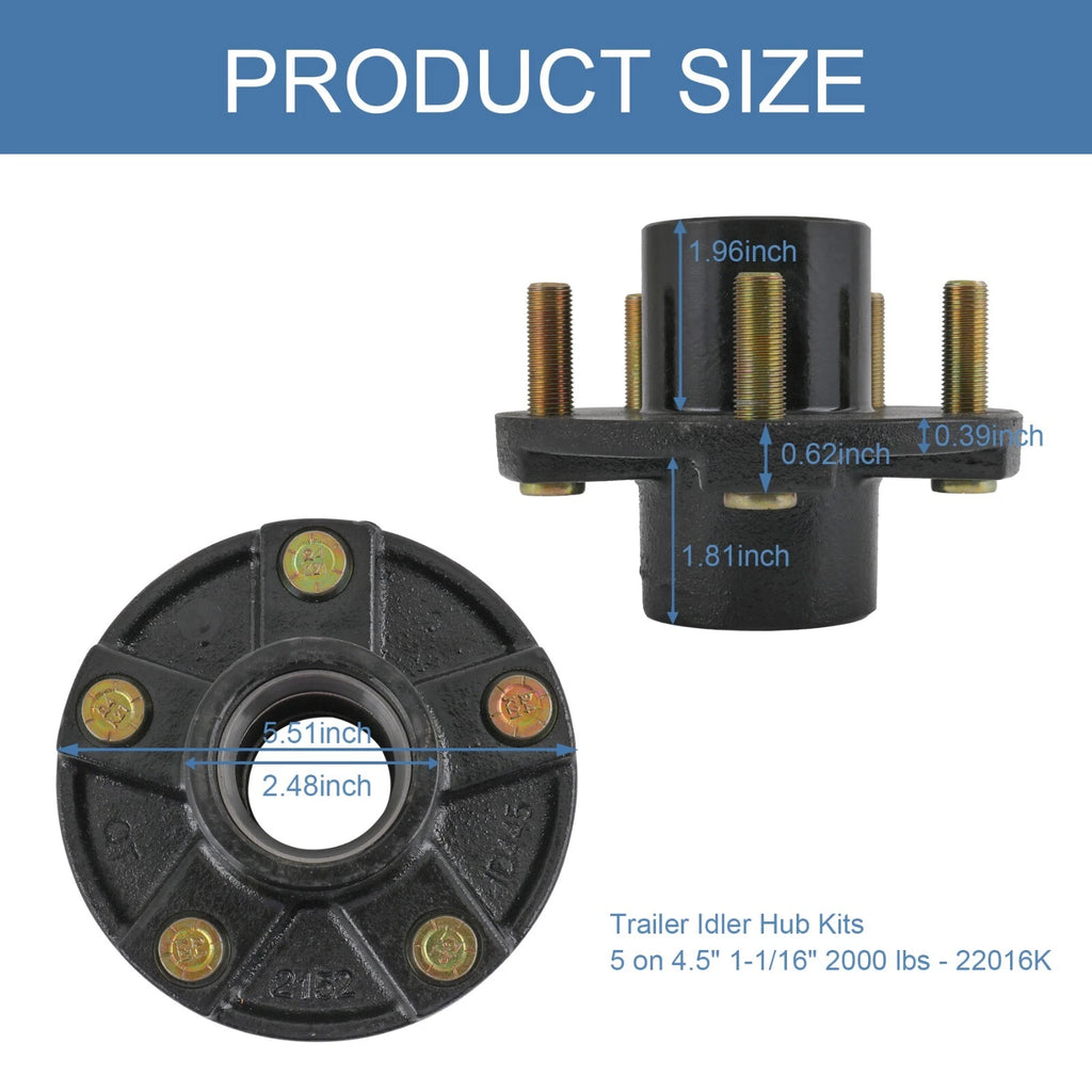 2 Trailer Idler Hub Kits for 2000 lbs Axle (Fits 5 on 4.5")