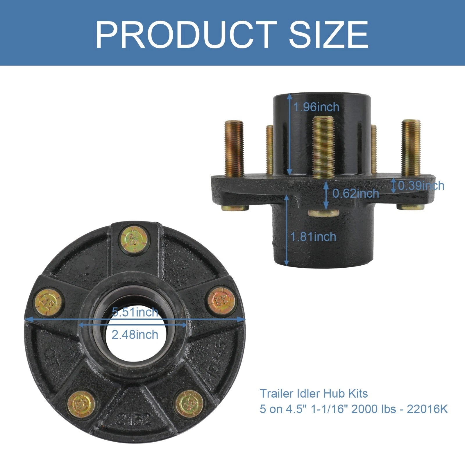 2 Trailer Idler Hub Kits for 2000 lbs Axle (Fits 5 on 4.5")