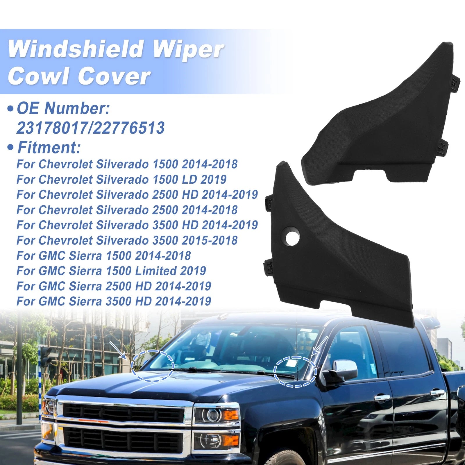 Set of 2 Windshield Cowl for Chevrolet Silverado 1500 (2014–2018) 23178017